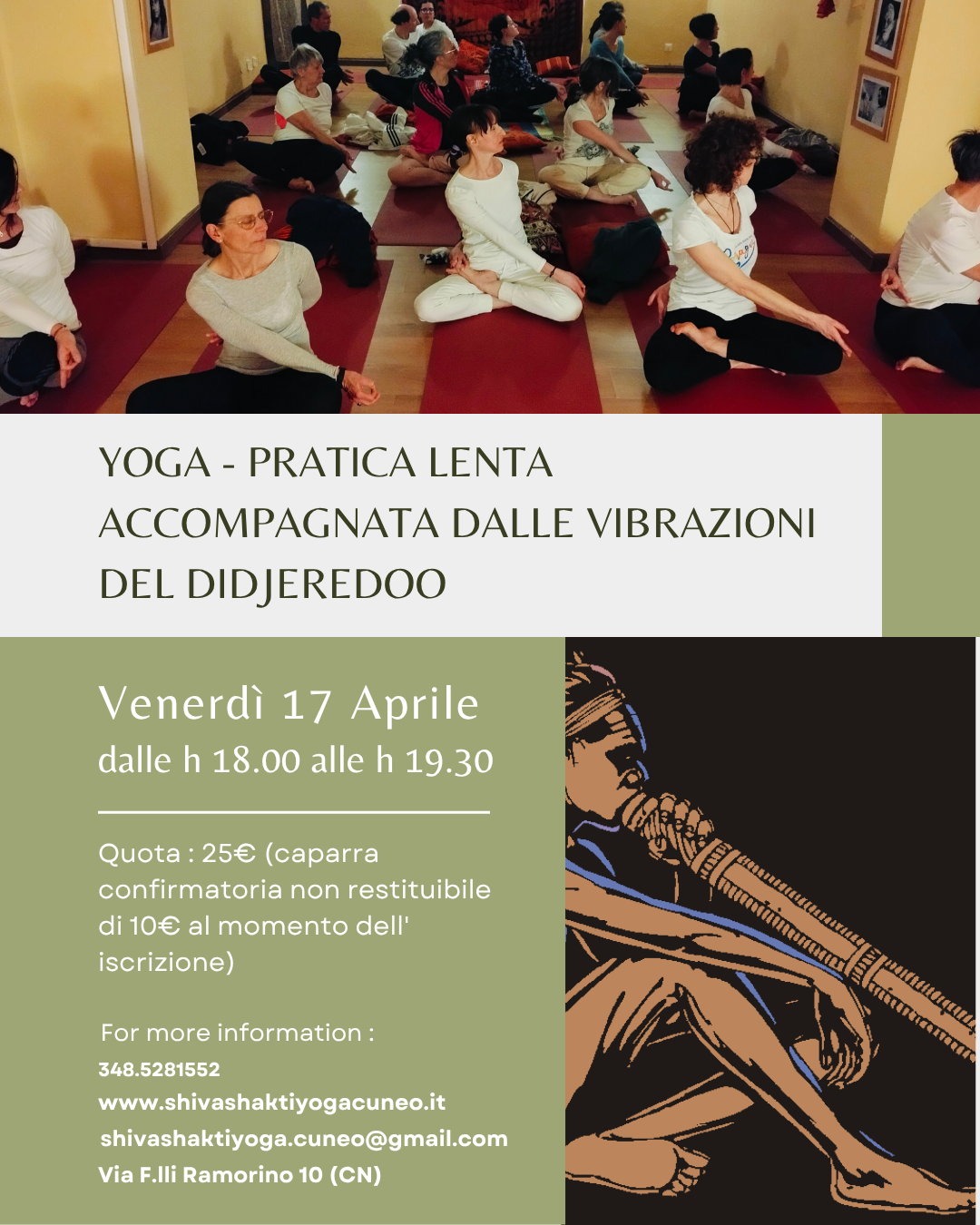 YOGA & VIBRAZIONI – una pratica lenta accompagnata dalle vibrazioni del didjeredoo – Venerdì 17 Aprile